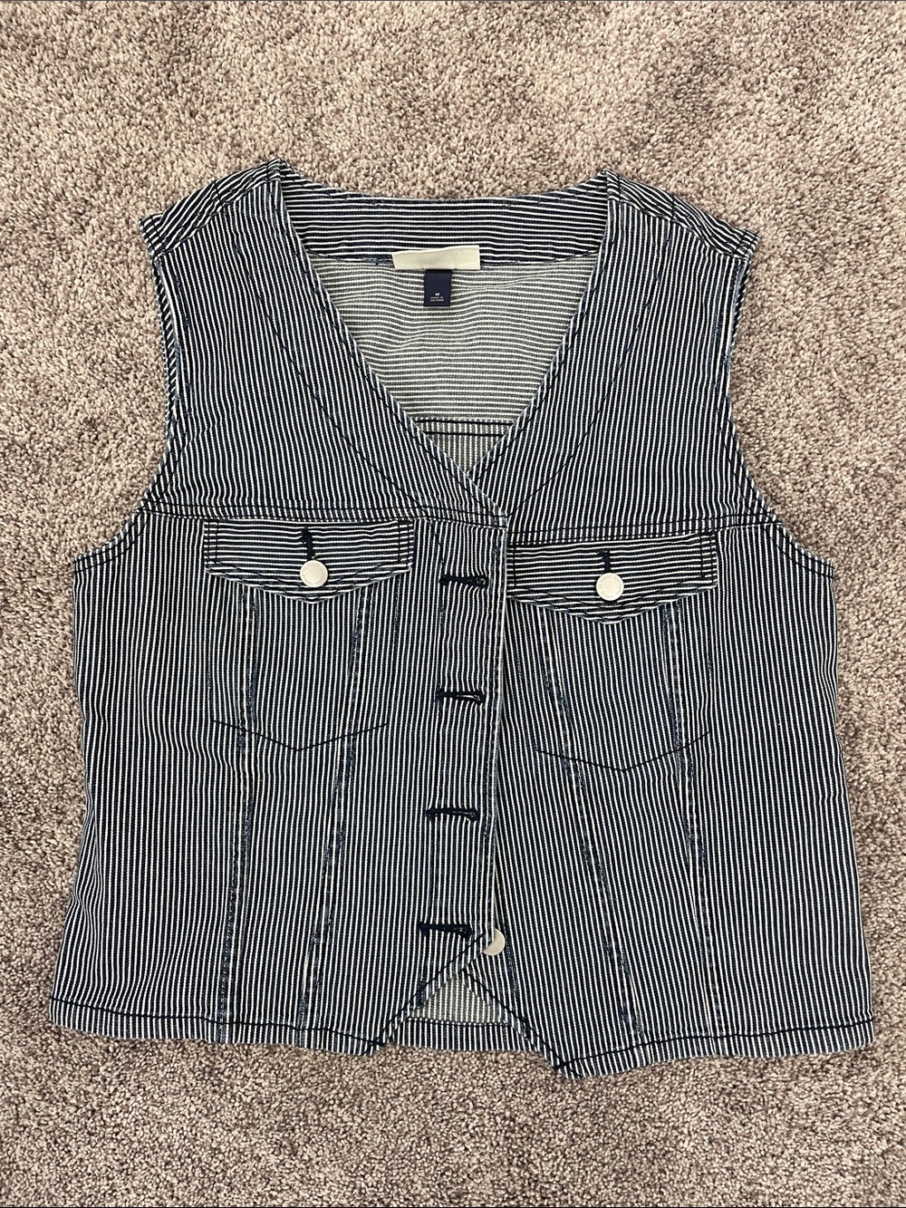 Universal Thread Navy & White Striped Sleeveless Button Vest